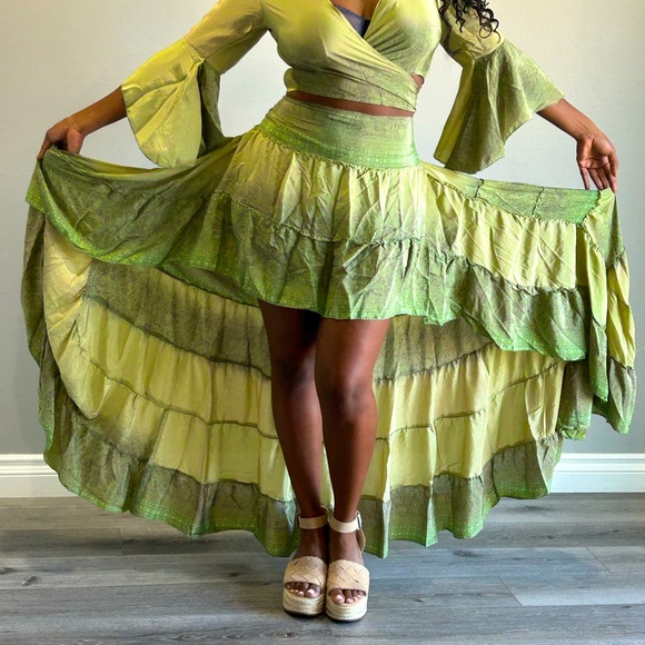 Dress skirt and top set bohemian Indian silk boho - Picture 2 of 4